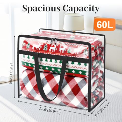 SpaceTrove Clear Clothes Storage Bags, 4 Pack Closet Organizers and Under Bed Storage Containers, Foldable Moving Bags with Zippers for Comforter, Blanket, Bedding, Duvet, PVC Packing Bags 60L - size: 60L