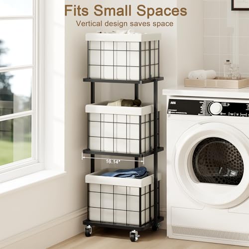 120L Vertical Rolling Laundry Hamper with Removable Bags, 3 Section Laundry Basket with Wheels, Slim Tall 3 Tier Laundry Sorter for Small Spaces, Dorm, Laundry Room, Bathroom, Closet, White - color: White, size: 3 Tier