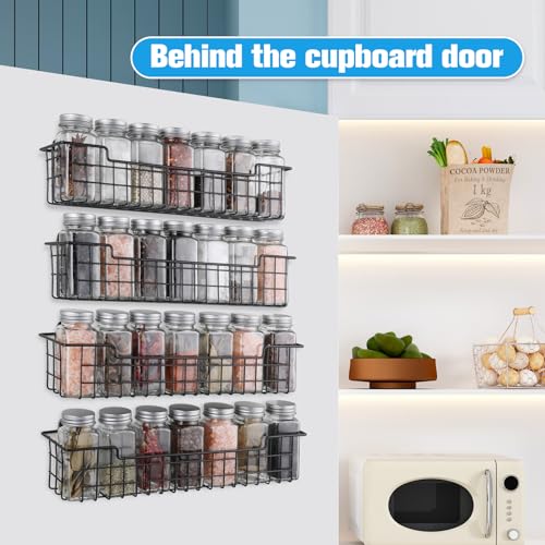 Spice Rack Organizer Wall Mount, Spice Organization Storage Shelf for Cabinet Door, 4 Packs Wall Spice Rack Saving Space for Kitchen, Black - color: Black-4 Pack