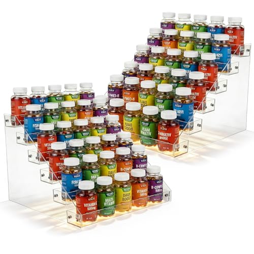 2-Pack 6-Tier Acrylic Display Shelf, Clear Nail Polish Paint Organizer - Wide Slot Multi-Layer Riser for Perfume, Makeup, Figures, Spices, Cards & Stickers