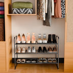 SUFAUY 3-Tier Shoe Rack, Closet Metal 33" Wide Shoe Rack Organizer Heavy Duty, Stackable, Black - color: Black, size: 3 Tier