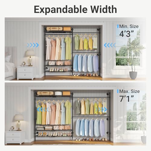 Timate F2 Pro Expandable Wall Mounted Clothes Rack Industrial Pipe Clothing Rack for Hanging Clothes, Heavy Duty Clothes Rack with Shelves, Garment Rack Wall Closet System, Black Pipe Closet Kit - color: Black, style: Timate F2 Pro