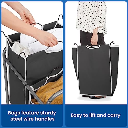 STORAGE MANIAC Laundry Sorter 2 Section, 90 L Gal Laundry Hamper with Wheels, Clothes Basket Separator Sorter, 2 Bag Clothes Cart with Wheels and Removable Bags for Closet, Dorm, Collage, Black - color: Black, size: 2 Section