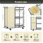 Narrow Laundry Cart with Wheels,3 Baskets and 45L Laundry Bag Metal Rolling Cart for Small Space,Laundry Room Organization and Storage for Bathroom Living Room Apartment Dorm