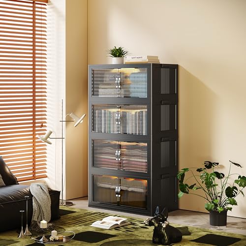 SAILUN 116Gal/464Qt Stackable Storage Bins Folding Collapsible Storage Bins with a Lid, Closet Organizers and Storage,Black 26" W x 17" D x 56.7" H - color: Black, size: 1 Lid 4 Pack-26" W x 17" D x 56.7" H