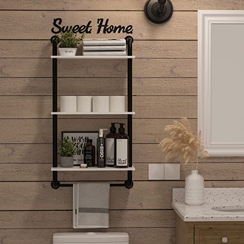 Tinpin Wall Shelves 3-Tier, Bathroom Shelves Over Toilet, Rustic Industrial Pipe Shelf, Farmhouse Bathroom Decor, Floating Shelf Wall Decor for Bedroom, Living Room 17.3 inch, White - color: White, size: 3 tier