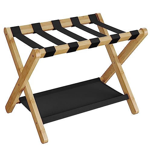 SONGMICS Luggage Rack, Bamboo Luggage Rack for Guest Room, Folding Suitcase Stand, for Hotel, Bedroom, Heavy-Duty, Holds up to 131 lb, Natural Beige URLR007N01 - color: Natural Beige, size: 1 Pack
