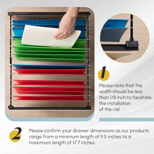 12 Pcs Metal Adjustable File Cabinet Rails Set Include 8 Hanging File Rail Clips 4 Cabinet Dividers Bars Suitable for Cabinets with Drawer Thickness Less Than 1/8 Inch(Black,10-18 Inch) - color: Black, size: 10-18inch