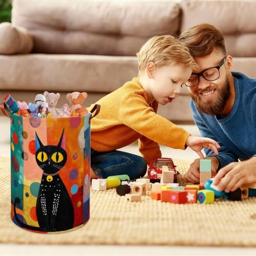 Laundry Basket 15.75 x 15.75 x 19.7 Inch Oxford Fabric Clothes Hamper with Black Cat Art Print Foldable Storage Bin with Handles for Bedroom Bathroom Dorm and Laundry Room Organizer Décor - color: Colorful586