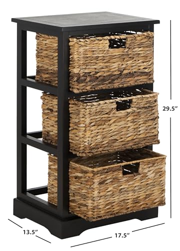 SAFAVIEH Home Collection – Halle Distressed Black Storage Side Table with Wicker Baskets, Farmhouse Accent Storage, Fully Assembled (AMH5738A) - color: Distressed Black