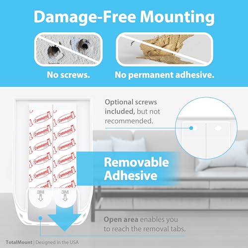 TotalMount Hole-Free Remote Holder – Eliminates Need to Drill Holes in Your Wall (White Remote Control Holder, Quantity 1) - color: White