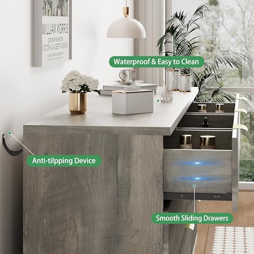 Xixini Fluted Dresser for Bedroom with 7 Drawers, 48" Wide Modern Chest of Drawers with Metal Handle, Wood Dresser TV Stand, Wooden Closet Clothes Storage Organizer for Living Room, Hallway, Grey - color: Grey, size: 15.6"D x 47.2"W x 30.5"H (7 Drawers)