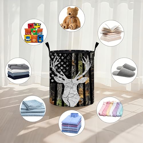 Hunting Camouflage Laundry Basket Foldable Oxford Cloth Tote Bag Laundry Hamper Clothes Storage Bucket Organizer For Bathroom/Laundry Storage/Bedroom 19.6x15.7 Inch - color: Forest Camouflage
