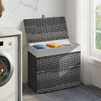 Greenstell Laundry Hamper with Lid, 125L Large Clothes Hamper with 3 Section & 2 Section Removable Liner Bags & 5 Mesh Laundry Bags, Handwoven Synthetic Rattan Divided Laundry Basket, Gray - color: Gray