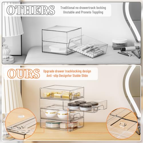 Yieach 8 Pack Small Clear Stackable Storage Drawers,2.2'' Tall Desk Organization and Storage,Plastic Office Supply Organizer,Acrylic Storage Containers for Makeup,Hair Clip,Accessory,Pen,Art Crafts - color: Clear-2.2 In Tall, size: 8 Pcs