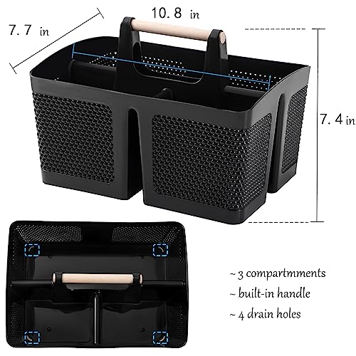 rejomiik Portable Shower Caddy Basket Plastic Cleaning Caddy Organizer Storage Tote with Handle for Bathroom, College, Dorm Room Essentials, Black - color: Black