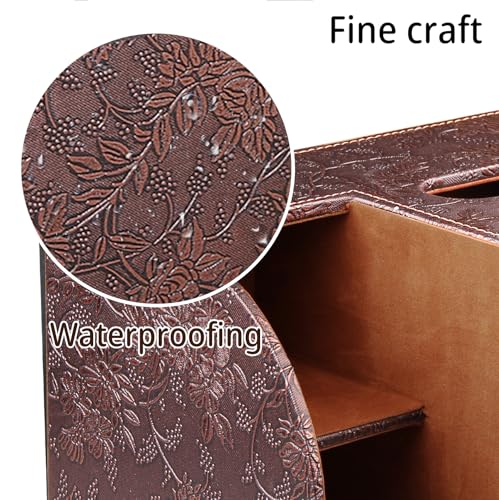 Leather Square Tissue Box Cover with Storage Tray,Cube Tissue Box Holder,Modern Facial Paper Organizer with Remote Control Holder for Bathroom,Vanity Countertop,End Table NightStand Home Office - color: Retro