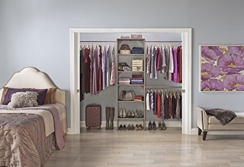 ClosetMaid SuiteSymphony Wood Closet Organizer Starter Kit with Tower and 3 Hang Rods, Shelves, Adjustable, Fits Spaces 5 – 10 ft. Wide, Natural Gray - style: Natural Gray Finish