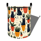Cute Black Cat with Potted Plants Laundry Basket with Handles, 19.7"x15.7" Clothes Foldable Laundry Hamper Organizer for Dorm Nursery Bedroom Bathroom Decor, Toy Storage Bin for Kids - style: Black Cat19