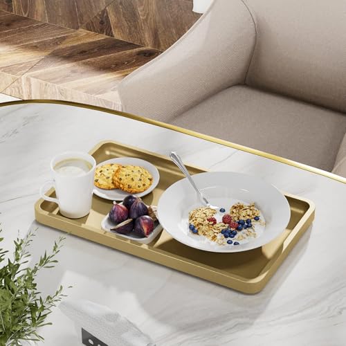 Weenson Gold Bathroom Vanity Tray for Countertop Decor Perfume Makeup Toiletries Toilet Tank, Large Bamboo Kitchen Tray for Spice Salt, Serving Tray for Food Coffee, Nightstand Candle 14.2”x8.3” - color: Gold, size: 14.2" x 8.3" x 0.8"