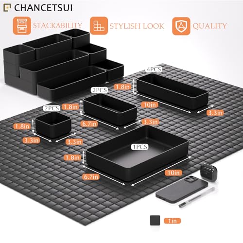9 Pcs Stackable Drawer Organizer Trays Set, Multifunctional Stackable Storage Trays for Vanity, Bathroom, Kitchen, Desk Drawer Organizer Office. Plastic Drawer Organizers Available In 5 Colours, Black - color: 9-4Black