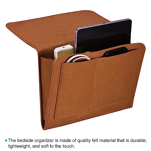 PATIKIL 11in Bedside Caddy, Bed Caddy Bedside Organizer Hanging 5 Pocket Soft Felt Bed Pockets Bedside Storage Organizer Remote Control Holder for Bedroom Phones Glasses, Brown - color: Brown, size: 10.6*8.6inch