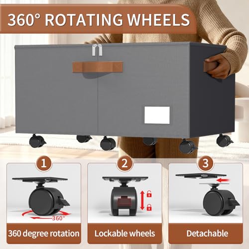 Shoe Organizer for Closet, 2 Pack Shoe Storage Organizer with Wheels and Adjustable Dividers, Stackable Shoe Storage Box with Clear Cover, Foldable Closet Shoe Organizer Fits up to 24-48 Pairs, Gray - color: Gray, size: 25 ½"L x 17"W x 12 ½"H-2 Pack