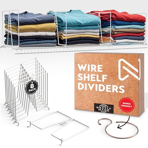 Tall Wire Shelf Dividers for Closet Organization – 8 Pack For 16 Inch Wire Shelves Only - Measure Before You Buy - Sturdy and Easy Set-Up with Bonus Rose Gold Hanger - size: 12" Tall x 16" Wide