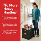 dbest products Quik Cart Pro Wheeled Rolling Crate Teacher Utility with seat Heavy Duty Collapsible Basket with Handle, Aluminum, Black - color: Black, style: Pro