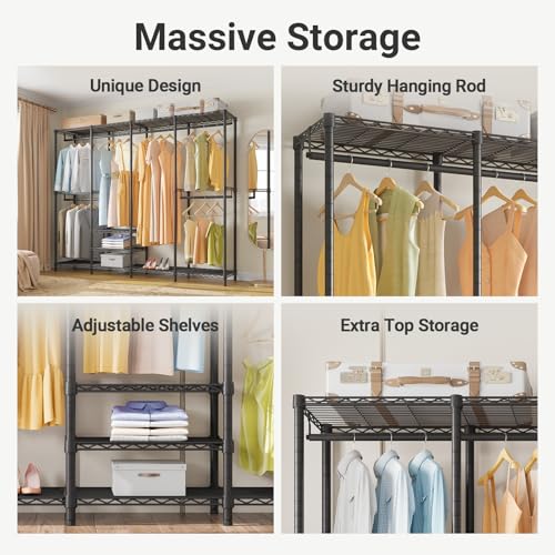 VIPEK V40 Heavy Duty Clothes Rack, 1110lbs Capacity Sturdy Metal Garment Rack, Clothing Rack with 6 Shelves & 4 Hang Rods, Adjustable Open Wardrobe Closet Organizer for Bedroom/Apartment/Retail, Black - color: Black, size: V40 Regular