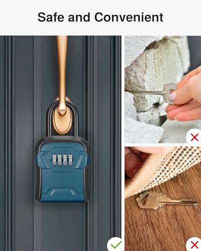 Puroma Lock Box, Key Lock Box Wall Mount & Portable Combination Lockbox with Resettable Code, Security Lockbox for Outside House Keys, Apartment Realtors Spare Keys Storage (1 Pack, Peacock Blue) - color: Peacock Blue