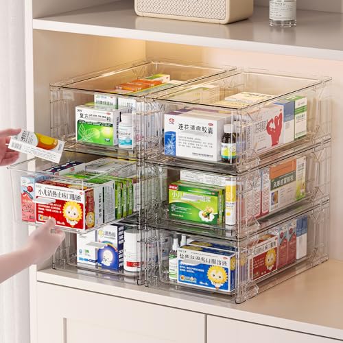 4 pack clear Drawer-Type Plastic Storage Box Bins Organizer，Family First Aid Kits Medicine cabinet Box Organizer,Closet ，Shelf，Ointments, Adhesive Bandages，Cosmetics,Office Items (clear, ZZ4L) - size: ZZ4L