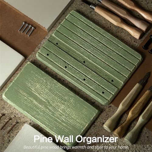 Rebee Vision Pine Wood Key Holder Wall Mount – Decorative 7-inch Key Holder for Wall with Wooden Shelf & Hooks – Room Decor Aesthetic Perfect for Various Settings (Green) - color: Green, size: Small-7inch