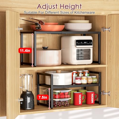 Expandable Kitchen Storage Shelves,110LBS Heavy Duty Metal Garage Shelving Units For Pot Pans Appliance,Adjustable Small Storage Shelf Rack Organizer For Kitchen Countertop Under Cabinet Garage Pantry - size: 1 Tier：10.2"D x 23.8"W x 11.4"H