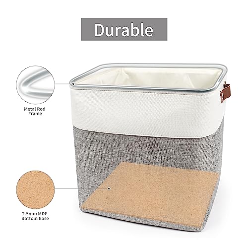 Bagnizer 13x13 Cube Storage Bins, Collapsible Fabric Storage Box, 4 Pack Closet Baskets with Handles for Organizing, Shelf, Toys, Clothes, Home, Office, Nursery (Grey&White) - color: Gray / Off-White, size: Cube - 13"x13"x13"