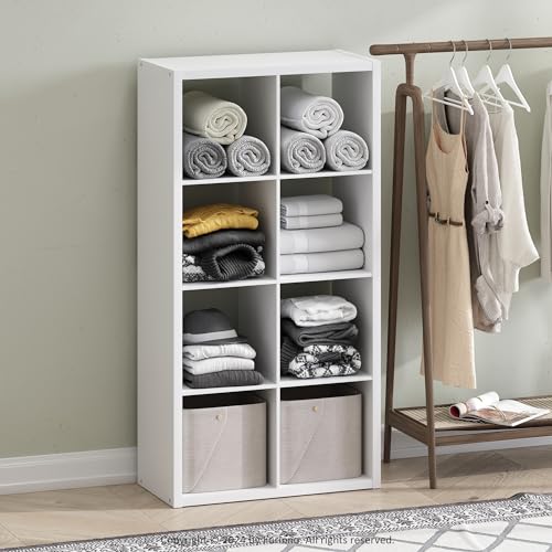 Furinno Cubic Closet Organizers and Storage, 8-Cube Closet Organizer, Open Shelf Closet Storage, Extra Thick Frame for Wardrobe, Bedroom, Living Room, White - color: White, size: 8-Cube