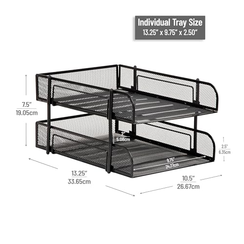 Mind Reader Paper Tray, Desk Organizer, Stackable, Storage, Office, Metal Mesh, 10.5" L x 13.25" W x 7.5" H, Set of 2, Black - size: 2-Pack