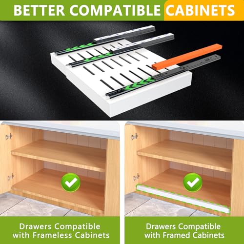 2 Pack Pull Out Cabinet Organizer 21" Deep Expandable Slide Out Drawer Organizers,No Drill Pull Out Drawers Adhesive with Nano Compatible Framed Cabinets Shelves For Kitchen Pantry Adjustable Width - color: White, size: 21"D x12.4"-20.47"W (2 Pack)