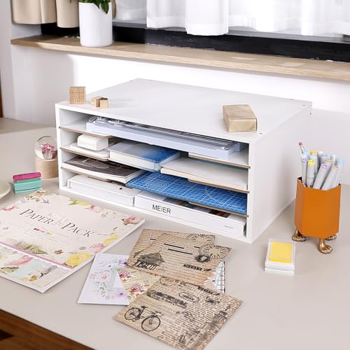 Yumkfoi 12x18 Construction Paper Organizer, 4-Tiers Paper Storage Shelf, Wooden Desk Organizer, File Holder and Letter Tray for Office, Home, Classroom - size: 20.2" x 13.3" x 8.5"