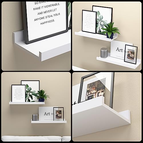 Boswillon Floating Shelves Wall Mounted Set of 2, Modern White Shelves for Bedroom, Nursery Shelves with Lip, Display Picture Ledge Shelf for Wall Decor Living Room Bathroom Kitchen - White - color: White, size: 15.7 In
