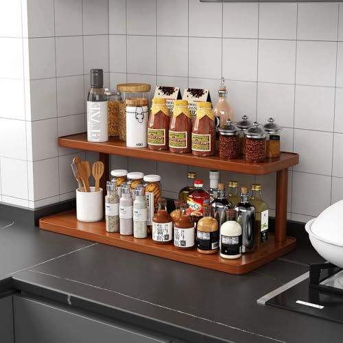 Wood 2-Tier Wooden Spice Rack for Cabinet ，cup shelf organizer kitchen，Kitchen Counter Shelf for Tea Coffee Bar Accessories,Matcha Stand, Cup Display, Condiment Storage Rack