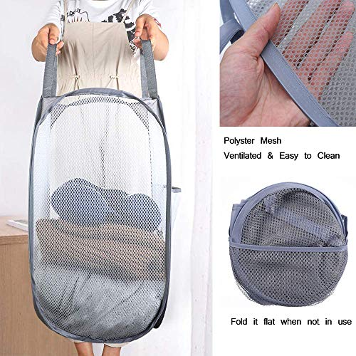 Mesh Pop up Laundry Hamper, Collapsible for Storage, Portable Folding Pop-Up Clothes Hamper Laundry Basket for Home Room, College Dorm or Travel, Grey - color: Gray