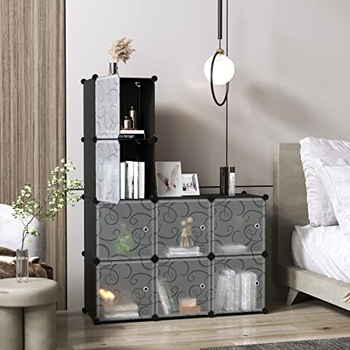 C&AHOME Cube Storage Organizer with Doors, 8-Cube Shelves, Closet Cabinet, DIY Plastic Modular Bookshelf, Storage Shelving Ideal for Bedroom, Living Room, 24.8" L × 12.4" W × 48.4" H Black UGSHS3008A - color: Black