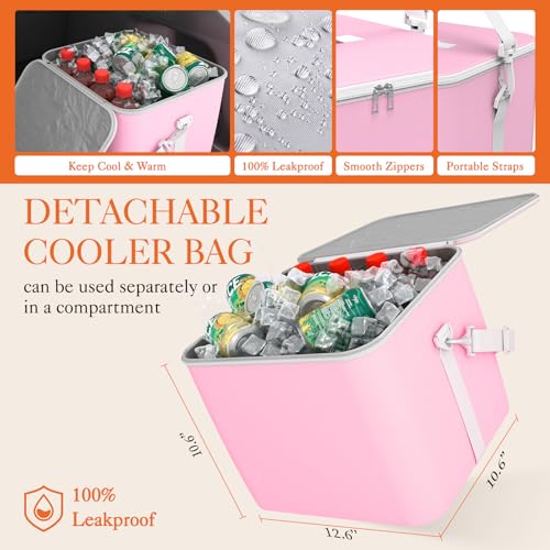 HOTOR Trunk Organizer, Sturdy Foldable with Cooler for Car & SUV, 3 Compartments, Pink, 30.90”×12.60”×10.63” - color: Pink, size: Large