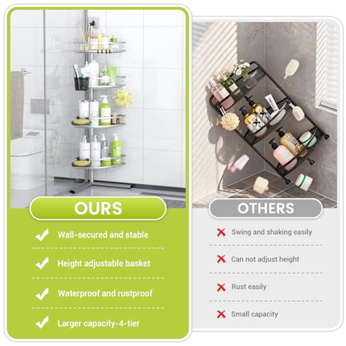 Aitatty Standing Shower Caddy Corner: 4-tier Rustproof Shower Organizer Shelf - Floor Shower Corner Shelf Rack Stand for Bathroom Chrome - color: Chrome