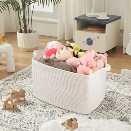 OIASKET 95L Extra Large Blanket Basket, 24" x 16.9" x 14.2" Woven Storage Basket for Living Room, Rectangle Nursery Blanket Storage for Toys, Towels, Dirty Clothes (White) - color: White, size: 24"x16.9"x14.2"