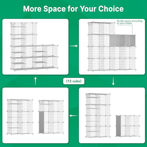 Wire Cube Storage Organizer, 12 Cubes Converted into 14 Cubes, Sturdy Metal Grids Storage Shelf Closet Shelving Units and Storage, Shelves for Bedroom LIvingroom Office - color: White, size: 12 cubes