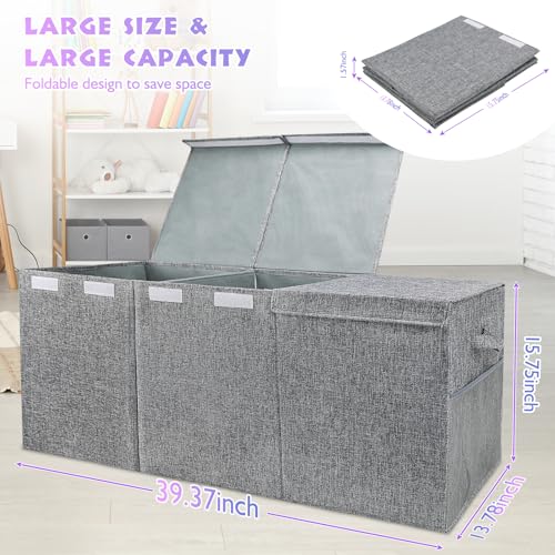 Extra Large Toy Storage Organizer with Lid, Large Toy Box Collapsible Toy Chest Storage Box Design - Toys Bin with Dividers for Kids, Nursery, Bedroom, Playroom-40 x16 x14'' - color: Grey