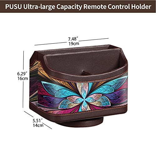 PUSU 360°Rotatable Remote Control Holder, PU Leather TV Remote Holder Caddy for Table, Bright and Colorful Art Supply Organizer Pen Holder, Multi-Functional Desk Organizer Living Room Office Decor - color: 7-color flower