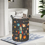 FANKANG Storage Basket, Nursery Hamper Canvas Laundry Basket Foldable with Waterproof PE Coating Large Storage Baskets for Kids Boys and Girls, Office, Bedroom, Clothes,Toys(Space rocket) - color: Space rocket